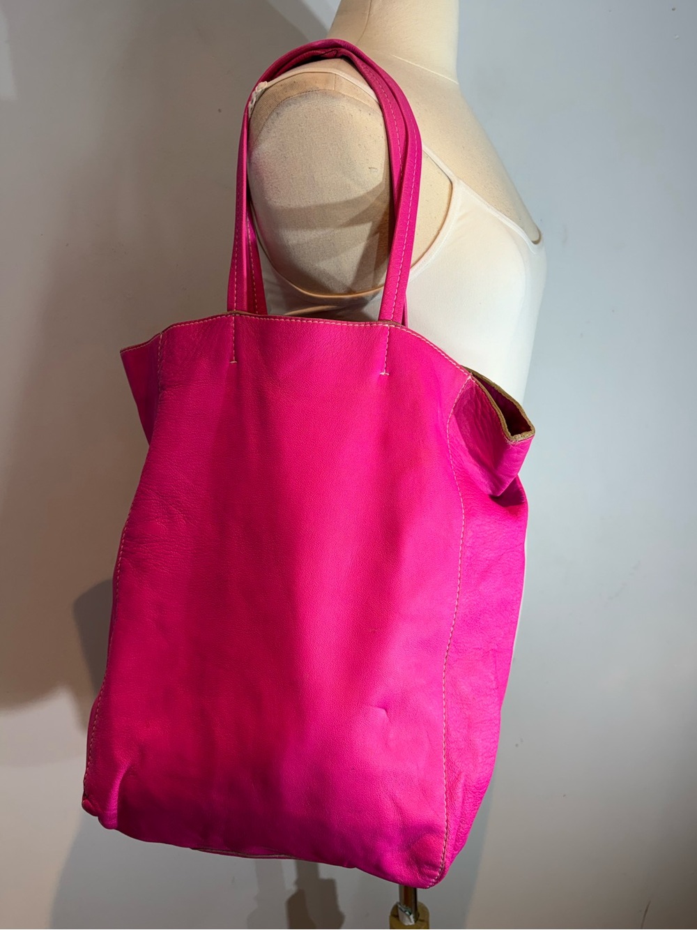 Monserat De Lucca Hot Pink Genuine Leather Tote Bag